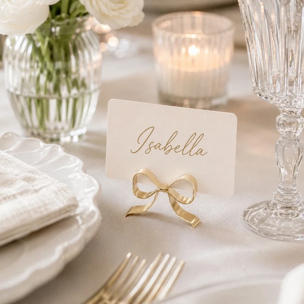 Gold Bow Place Card Holders Set of 8 Wedding Table Decor Name Card Stands NEW